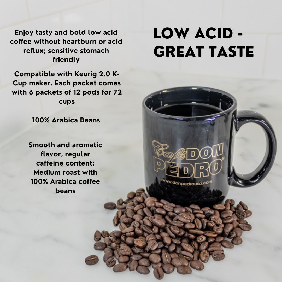 Cafe Don Pedro Hazelnut Cream Low Acid Coffee Pods - Compatible with Keurig K-cup Coffee Maker, 100% Arabica, Battles Heartburn, Acidic Reflux, 72 count