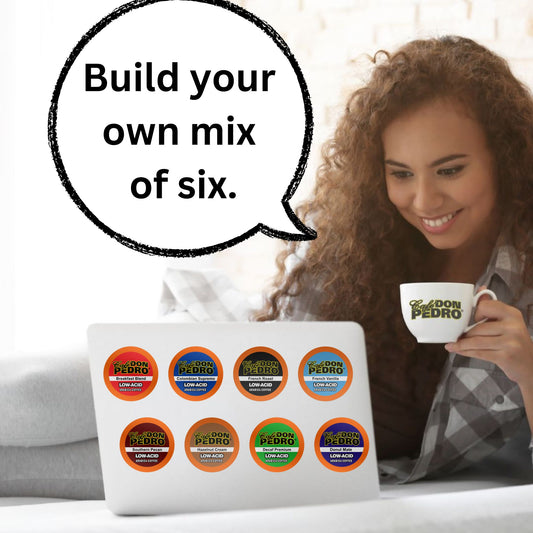 Build Your Own Mix 6-Pack Cafe Don Pedro Low-Acid Single Serve Coffee Pods, For Keurig K-cup maker - Choose any 6 boxes for a total of 72 cups
