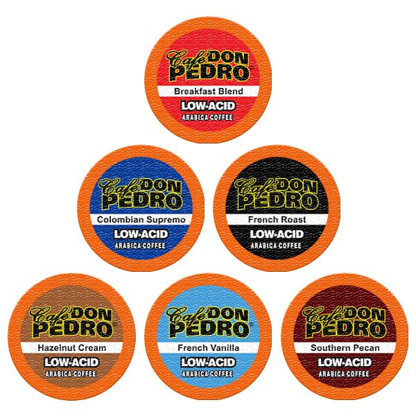 Cafe Don Pedro® K-cup® Variety Pack 72 ct. (case of 6 boxes; Colombian, Breakfast, French, Pecan, Hazelnut, Vanilla)